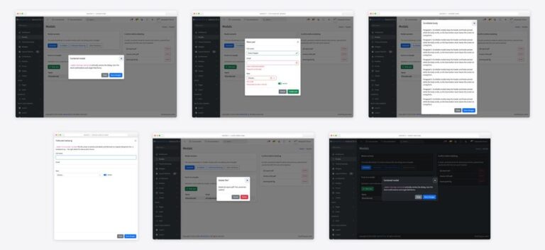 The best adminlte modals — collage of six template screenshots
