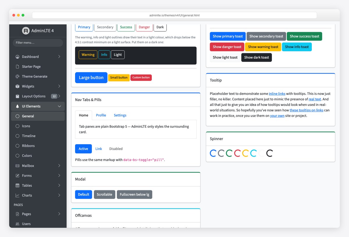 The Modal card on the AdminLTE 4 General UI Elements demo page