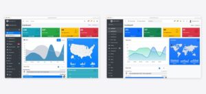 AdminLTE 3 dashboard beside the AdminLTE 4 dashboard, showing the visual change between the two major versions
