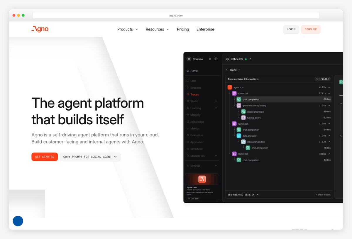 Agno framework and AgentOS runtime for building and managing agent platforms homepage