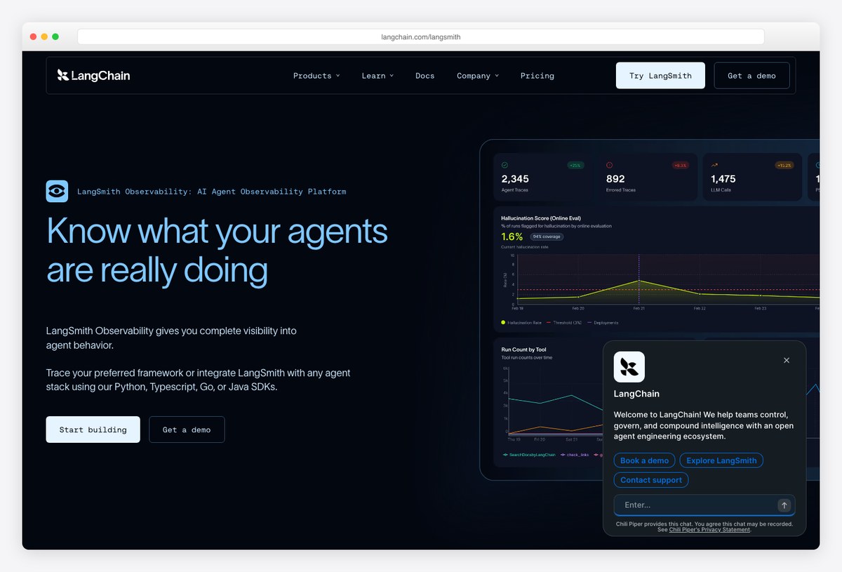 LangSmith observability and evaluation platform for LLM applications by LangChain