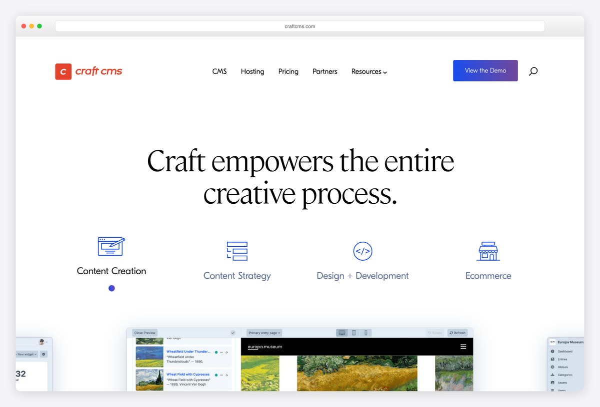 Craft CMS homepage