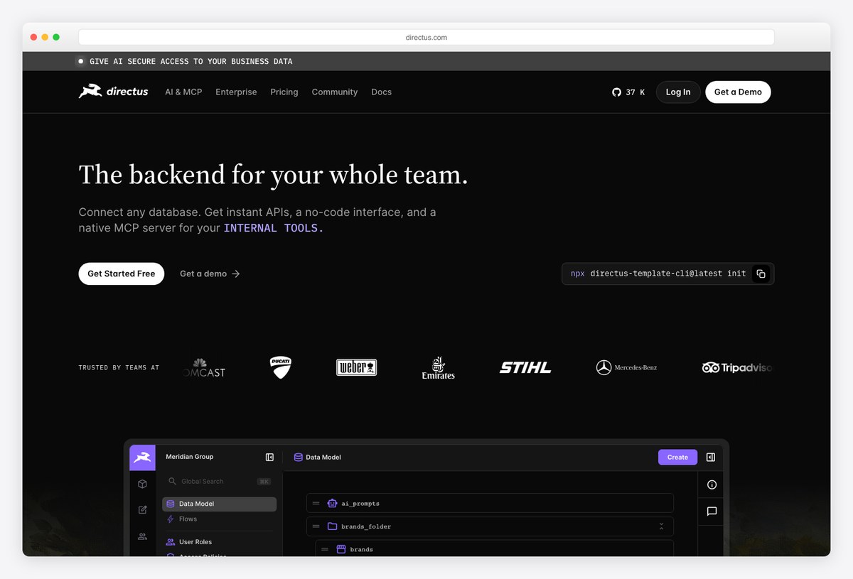 Directus data platform and headless CMS homepage