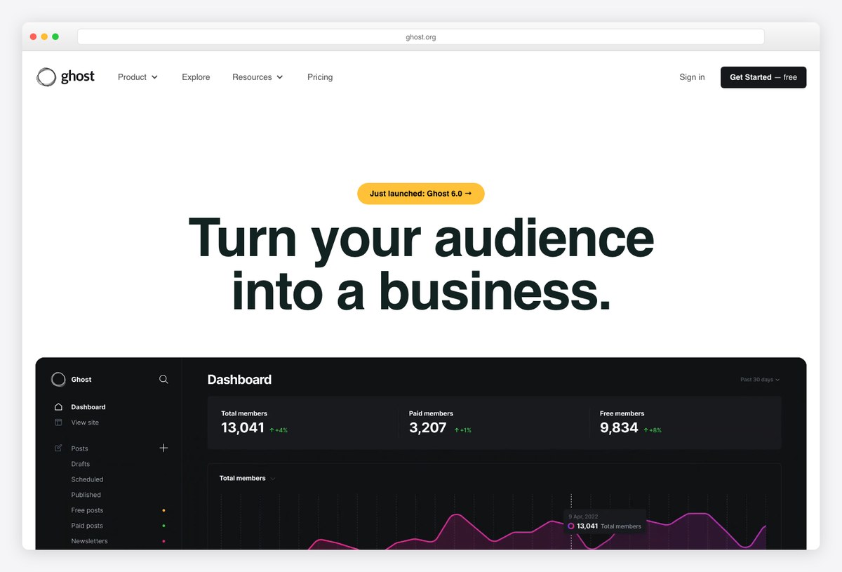 Ghost publishing platform homepage