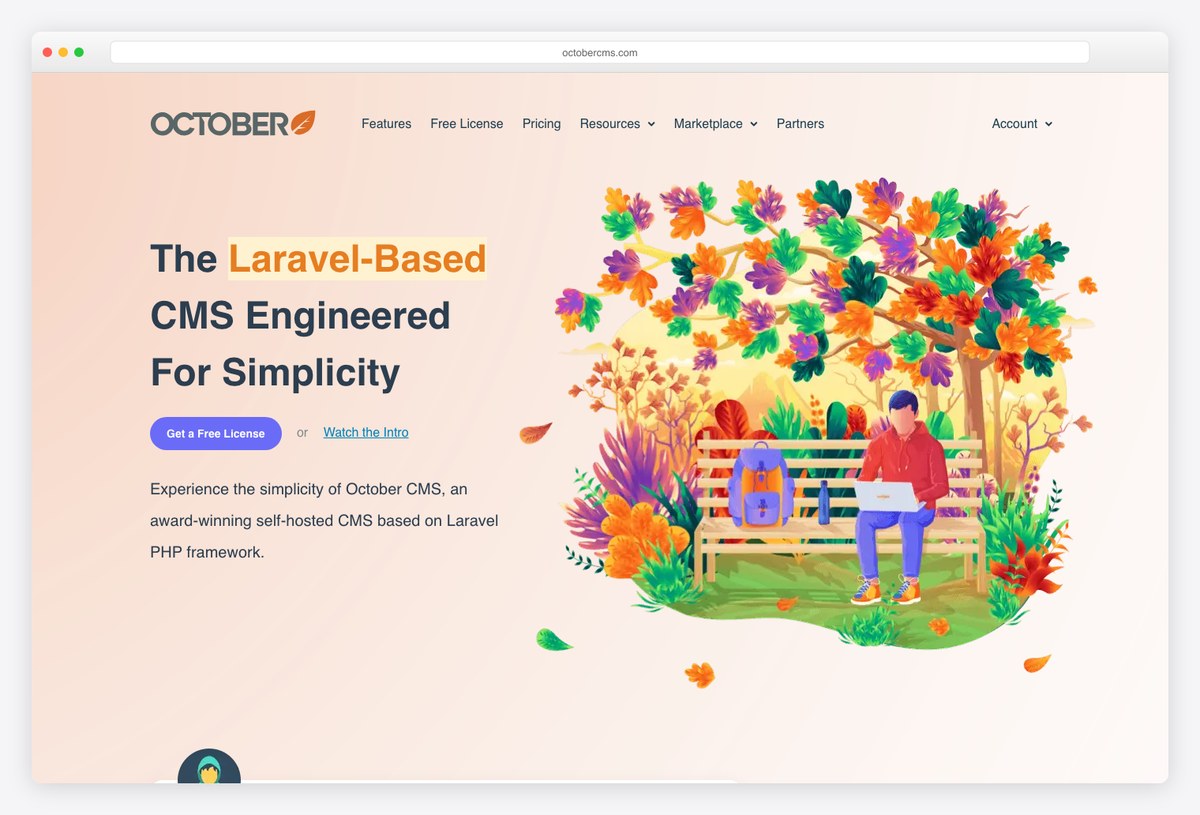 October CMS self-hosted Laravel platform homepage