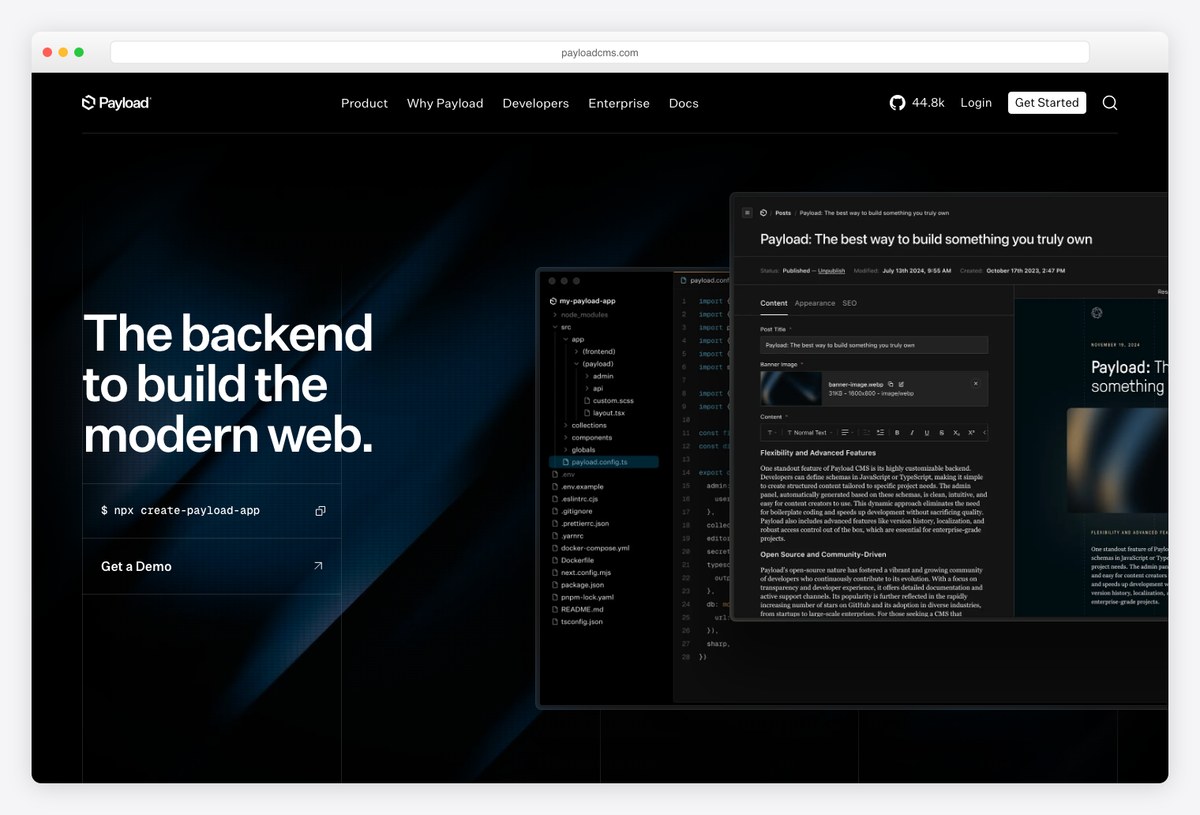 Payload open-source Next.js CMS homepage