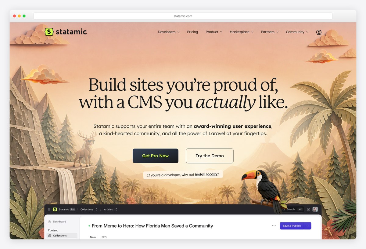 Statamic Laravel CMS homepage