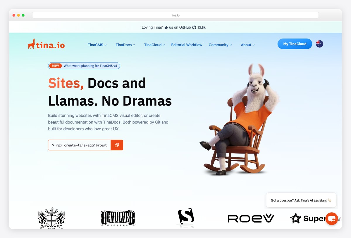 TinaCMS open-source headless CMS with visual editing homepage