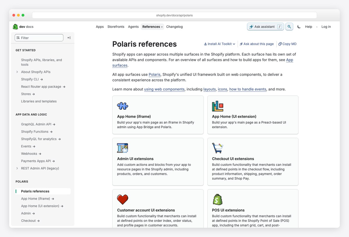 Shopify Polaris design system reference, the design language of the Shopify admin