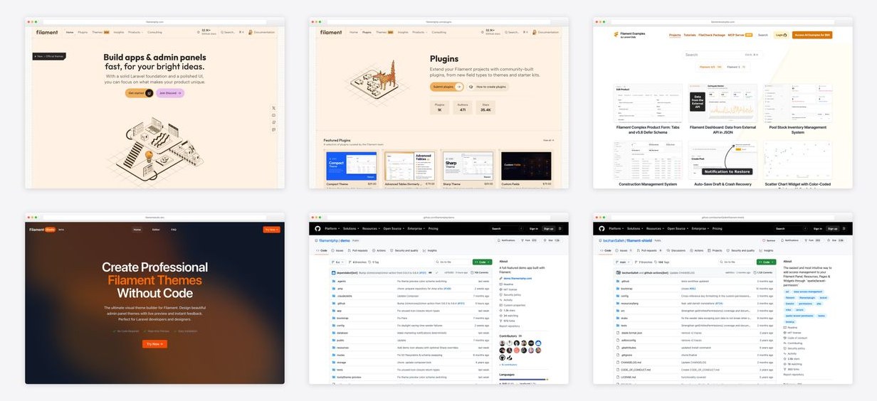 The best filament admin panel templates — collage of six template screenshots