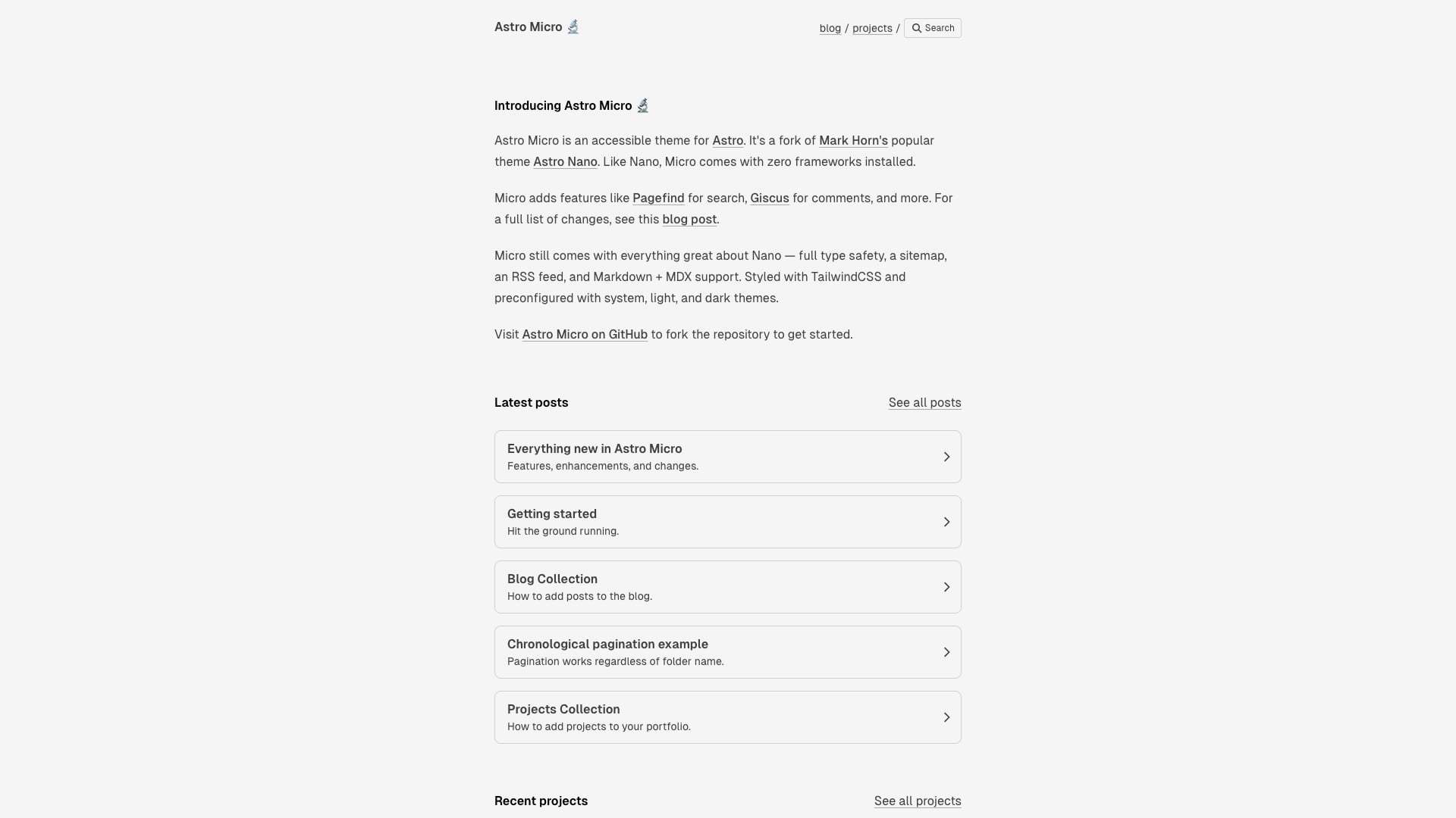 Astro Micro free lightweight Astro blog theme