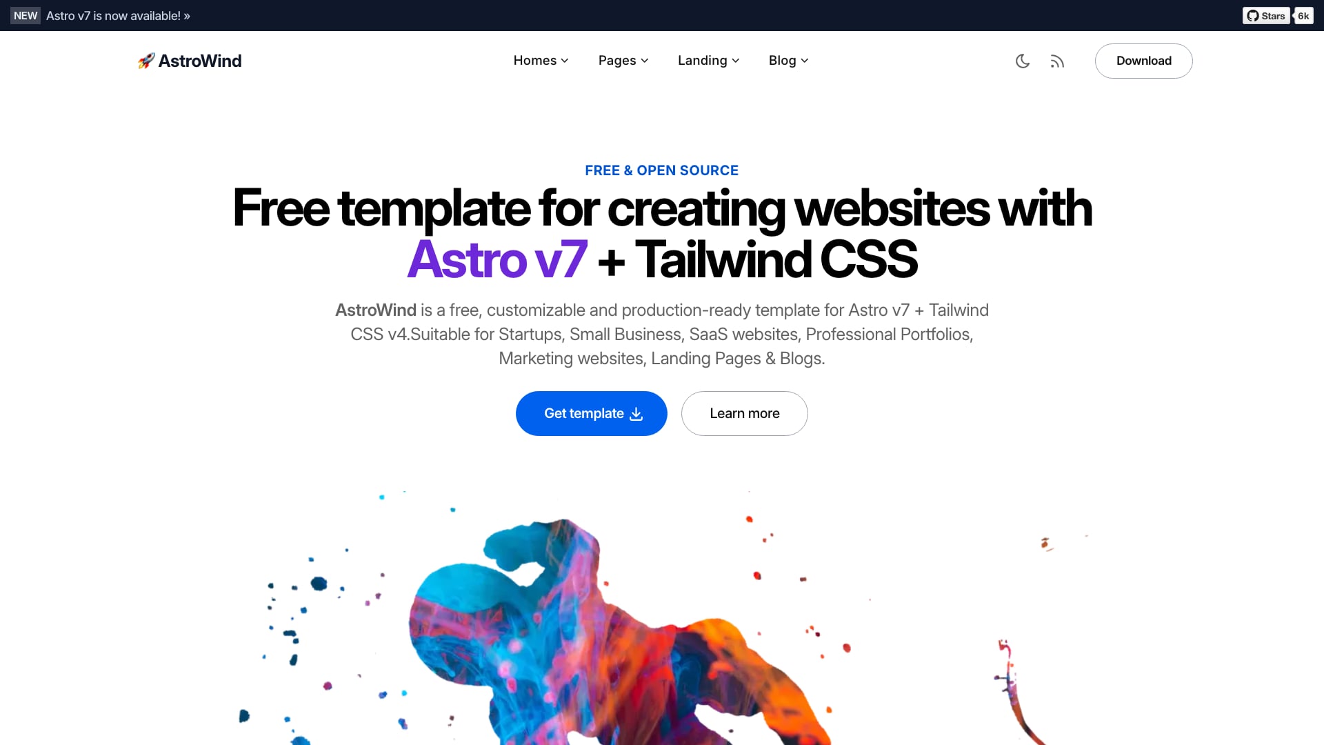 AstroWind free Astro and Tailwind CSS template homepage