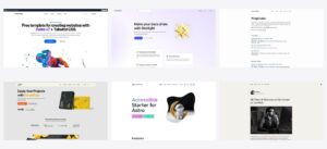 Free Astro templates collage: AstroWind, Starlight, AstroPaper, ScrewFast, Accessible Astro Starter and Dante