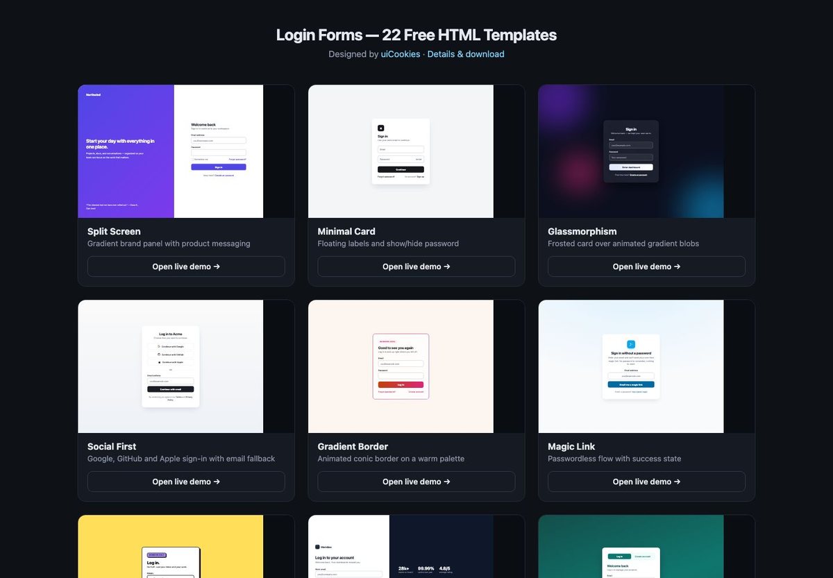 uiCookies gallery of 22 login and authentication screen templates