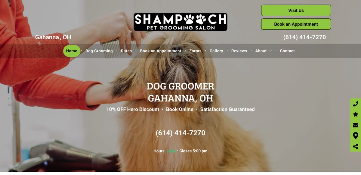 Shampooch Gahanna website with local contact details and appointment booking