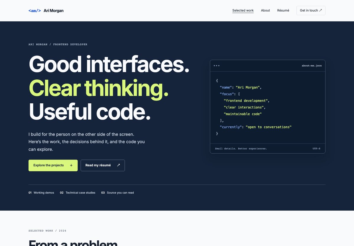 Trace Developer portfolio template with technical case studies and working project demos