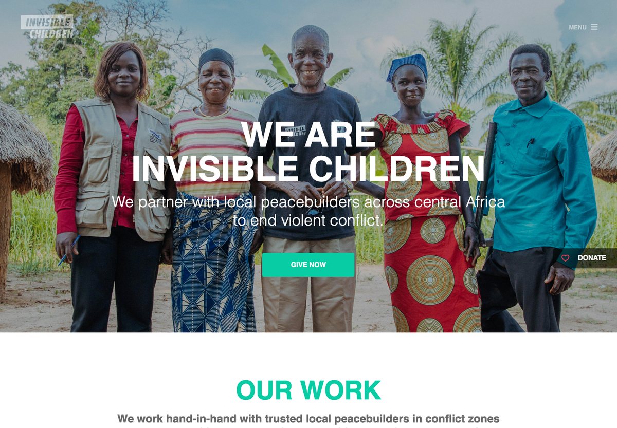 Invisible Children WordPress website screenshot: nonprofit mission and donations