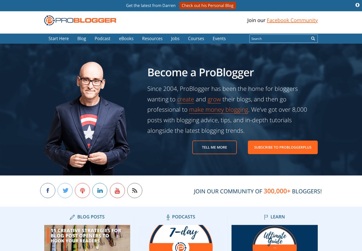 ProBlogger WordPress website screenshot: educational blog and resource library