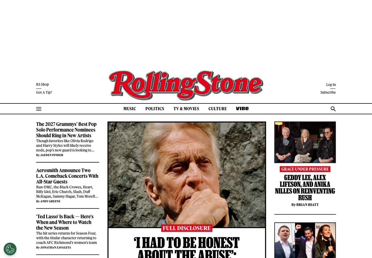 Rolling Stone WordPress website screenshot: culture and entertainment magazine