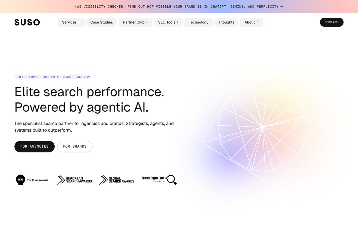 Suso Digital WordPress website screenshot: agency services and enquiries