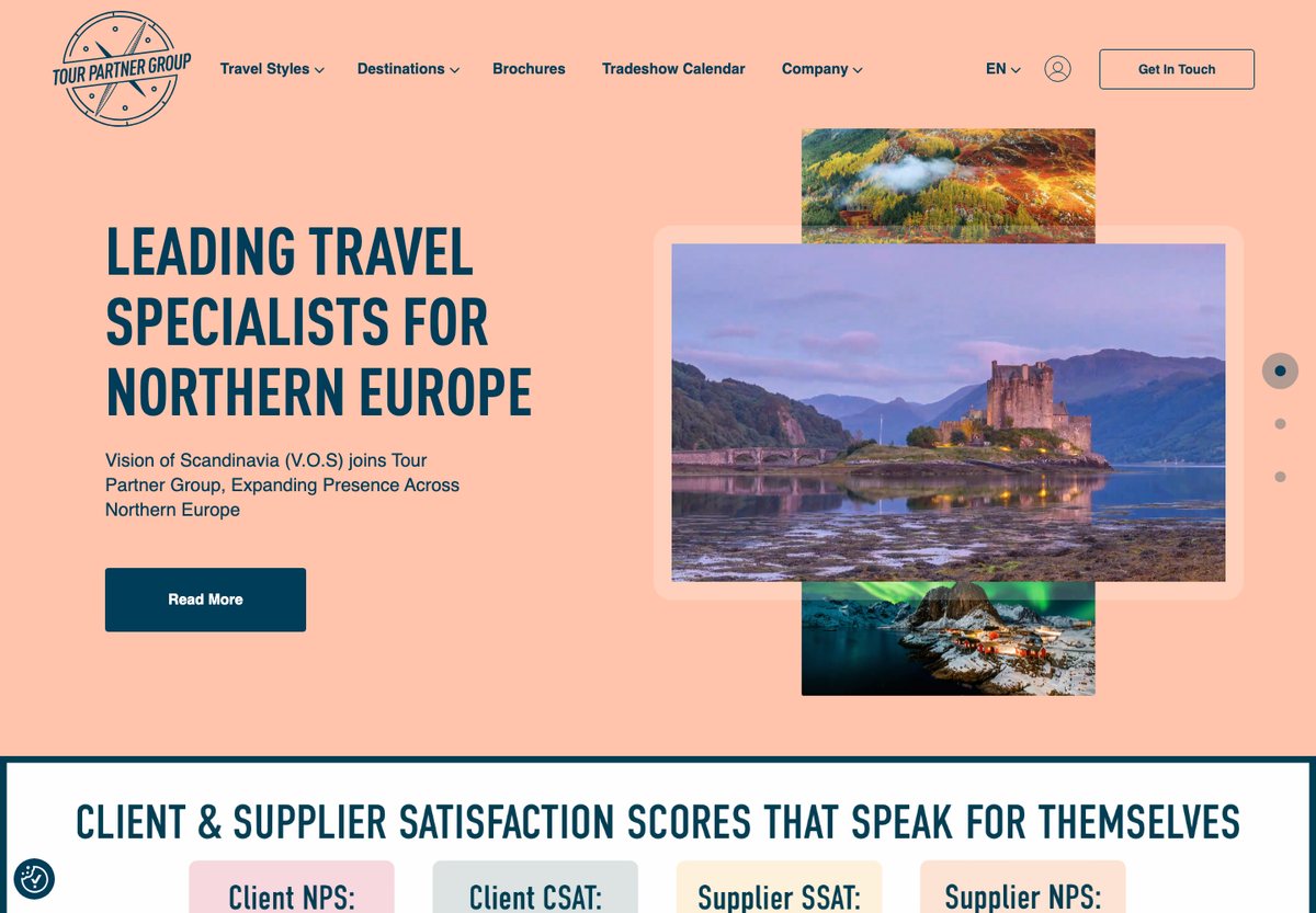Tour Partner Group WordPress website screenshot: travel services for business customers