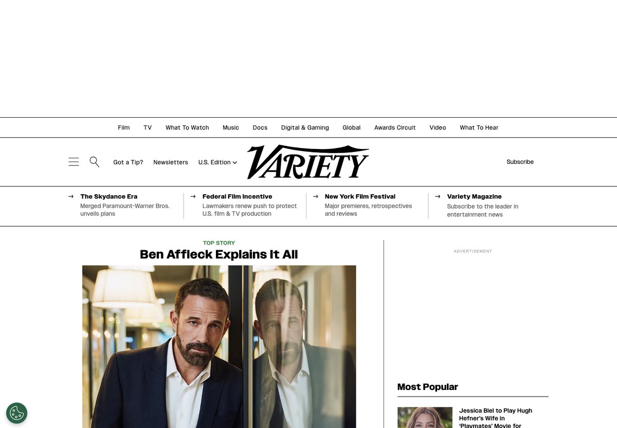 Variety WordPress website screenshot: industry news and analysis